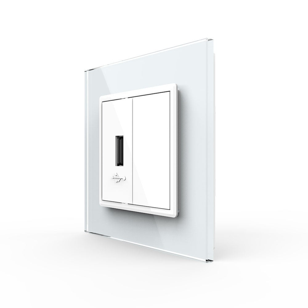 Livolo zweifaches, weißes USB-Modul zum Aufladen mit Glasrahmen