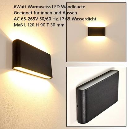 LED 6 Watt Wandleuchte IP65 Wasserdicht Warmweiß 230V für Innen und Außen - WEIM24