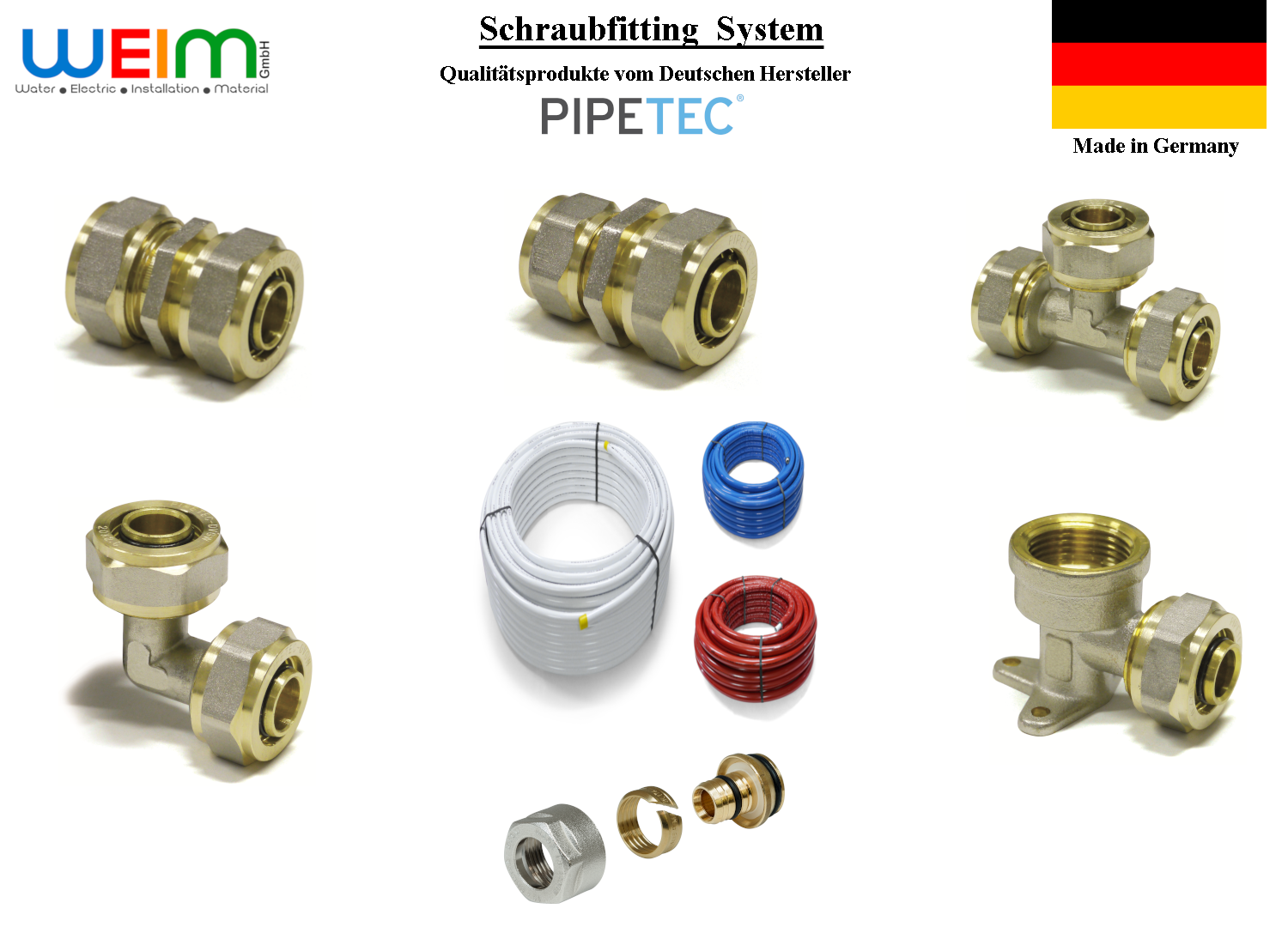 Schraubfitting PIPETEC TH für Verbundrohr Messing Bogen Kupplung T-Stück DVGW kaufen - WEIM24