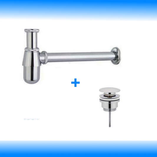 Siphon Ablaufventil Set mit Überlauf für Waschbecken - Sifon Pop Up Ablaufventil Set - WEIM24