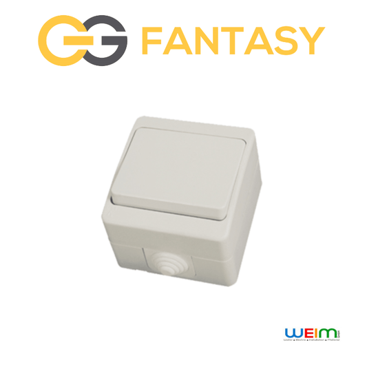 Gunsan Schalter Aufputz Feuchtraum IP54 Grau Einschalter Ausschalter Fantasy NEU mit Baustopfen Messing 1/2