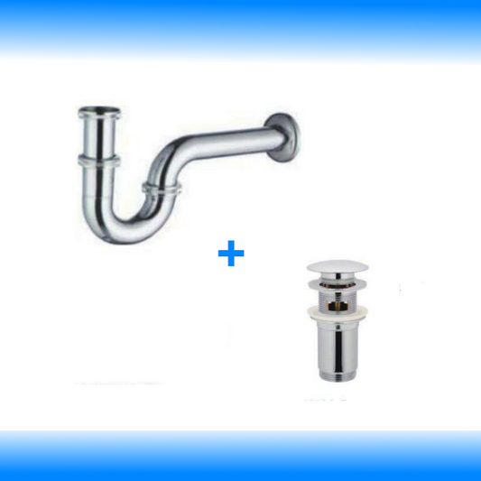 Sifon Siphon Ablaufventil Set Pop Up Ablaufgarnitur Überlauf Waschbecken Abfluss - WEIM24