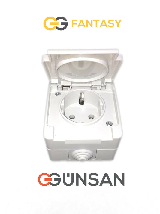 Gunsan Aufputz Steckdose IP54 mit Deckel für Feuchtraum Hellgrau Fantasy - WEIM24
