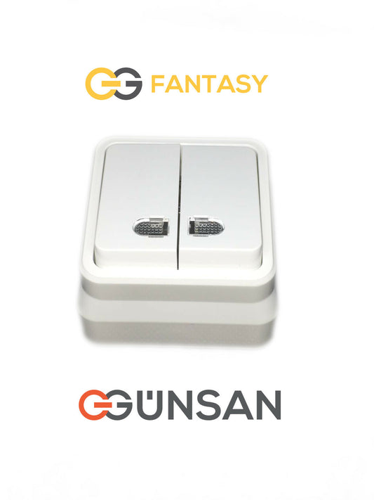 Fantasy Beleuchteter Doppelschalter Aufputz Weiß Gunsan 10A 250V - WEIM24
