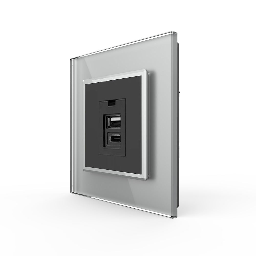 Livolo USB-Modul inkl. USB-C und USB-A mit Glasblende in Grau/ Schwarz