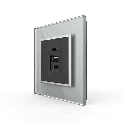 Livolo USB-Modul inkl. USB-C und USB-A mit Glasblende in Grau/ Schwarz