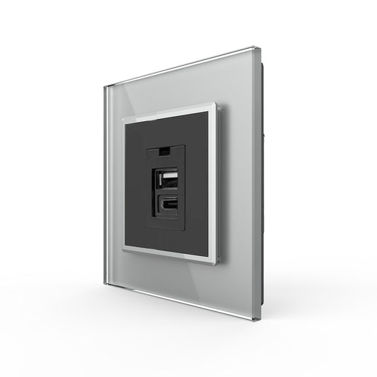 Livolo USB-Modul inkl. USB-C und USB-A mit Glasblende in Grau/ Schwarz