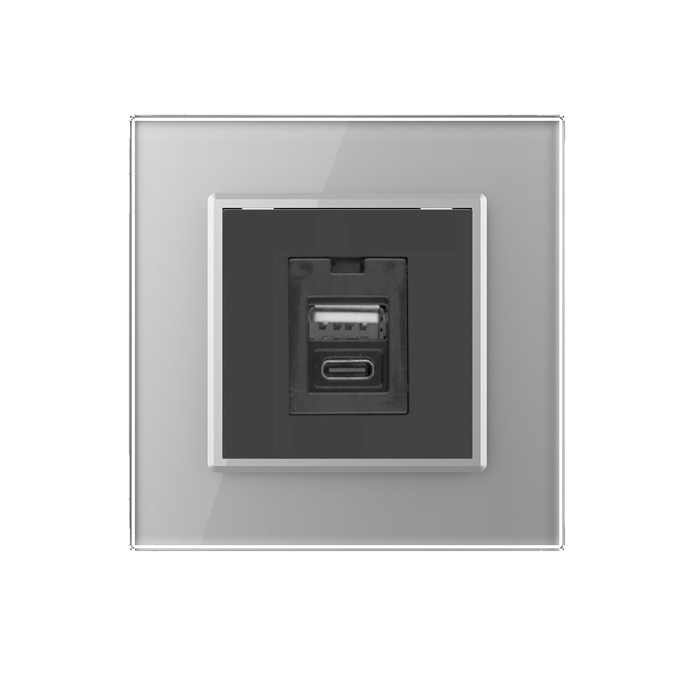 Livolo USB-Modul inkl. USB-C und USB-A mit Glasblende in Grau/ Schwarz