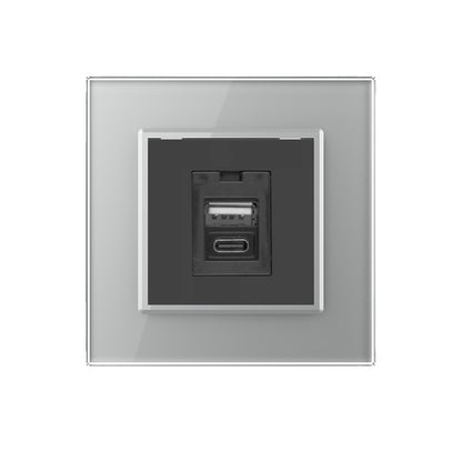 Livolo USB-Modul inkl. USB-C und USB-A mit Glasblende in Grau/ Schwarz