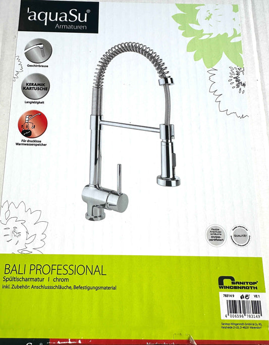 AquaSu „Bali Professional“ Spültisch-Einhebelmischer (Niederdruck, herausziehbar, chrom)