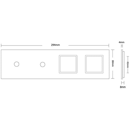 Vierfache, schwarze Glasblende für zwei Touch-Schalter + zwei Module