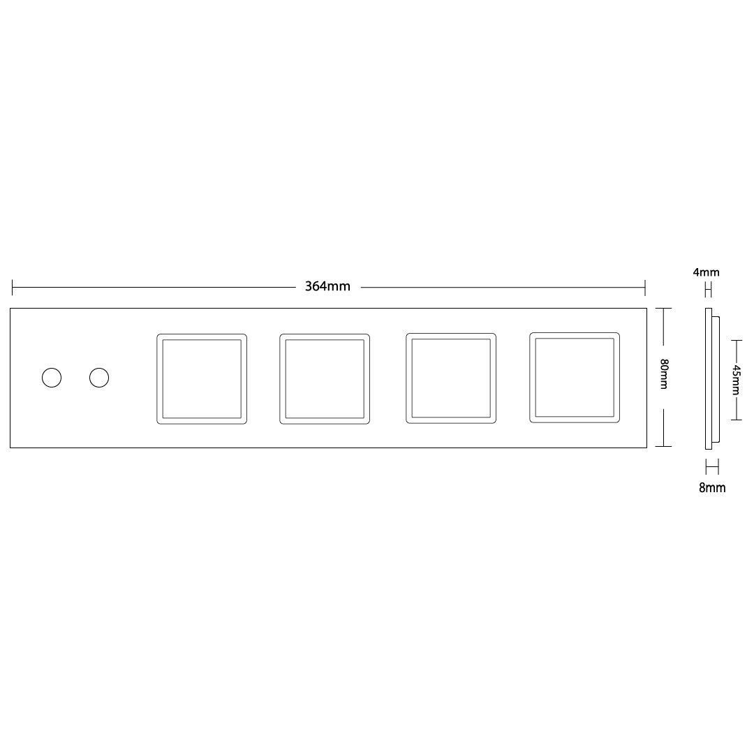 5-fache, schwarze Glasblende für 1 2-fachen Touch-Schalter + 4 Module