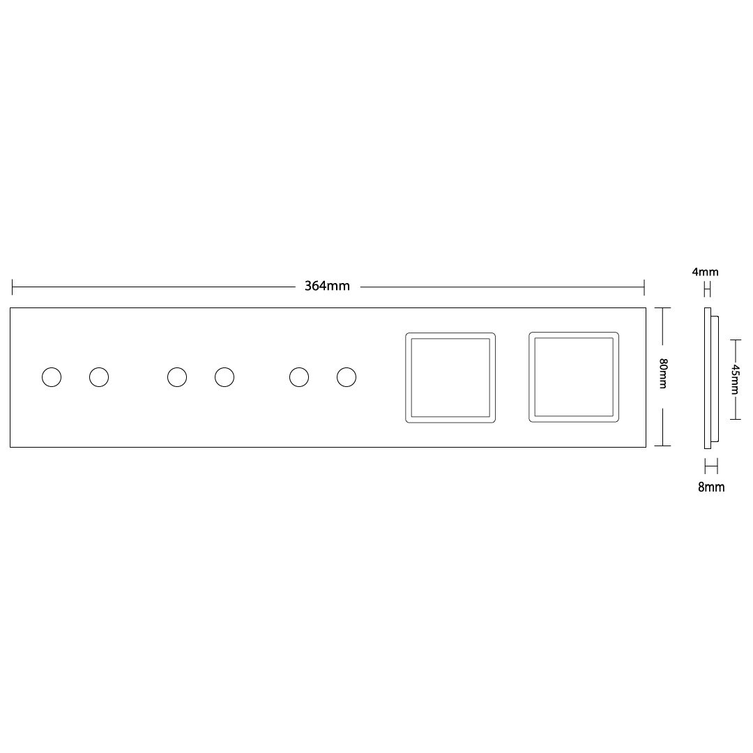 Fünffache, schwarze Glasblende für 3 2-fache Touch-Schalter + 2 Module