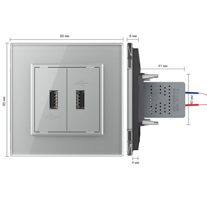 Livolo zweifaches USB-Modul mit Glasblende in Grau