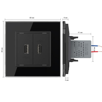Zweifaches, schwarzes USB-Modul m. Glasblende
