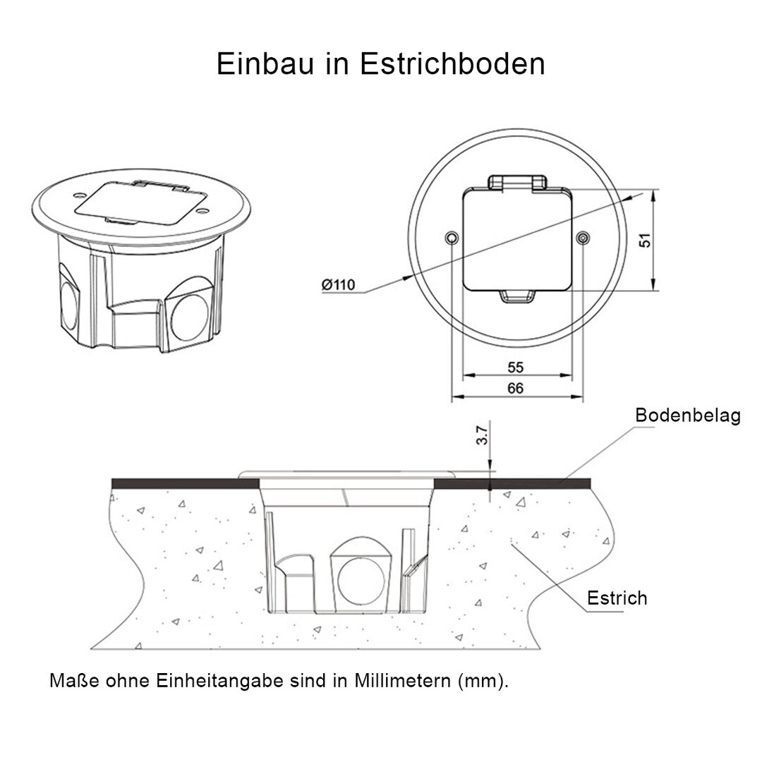 Bodensteckdose Wandsteckdose für 1 Modul - IP44 Silber - Livolo-Deutschland