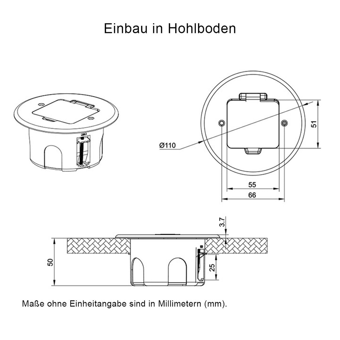 Bodensteckdose Wandsteckdose für 1 Modul - IP44 Schwarz - Livolo-Deutschland