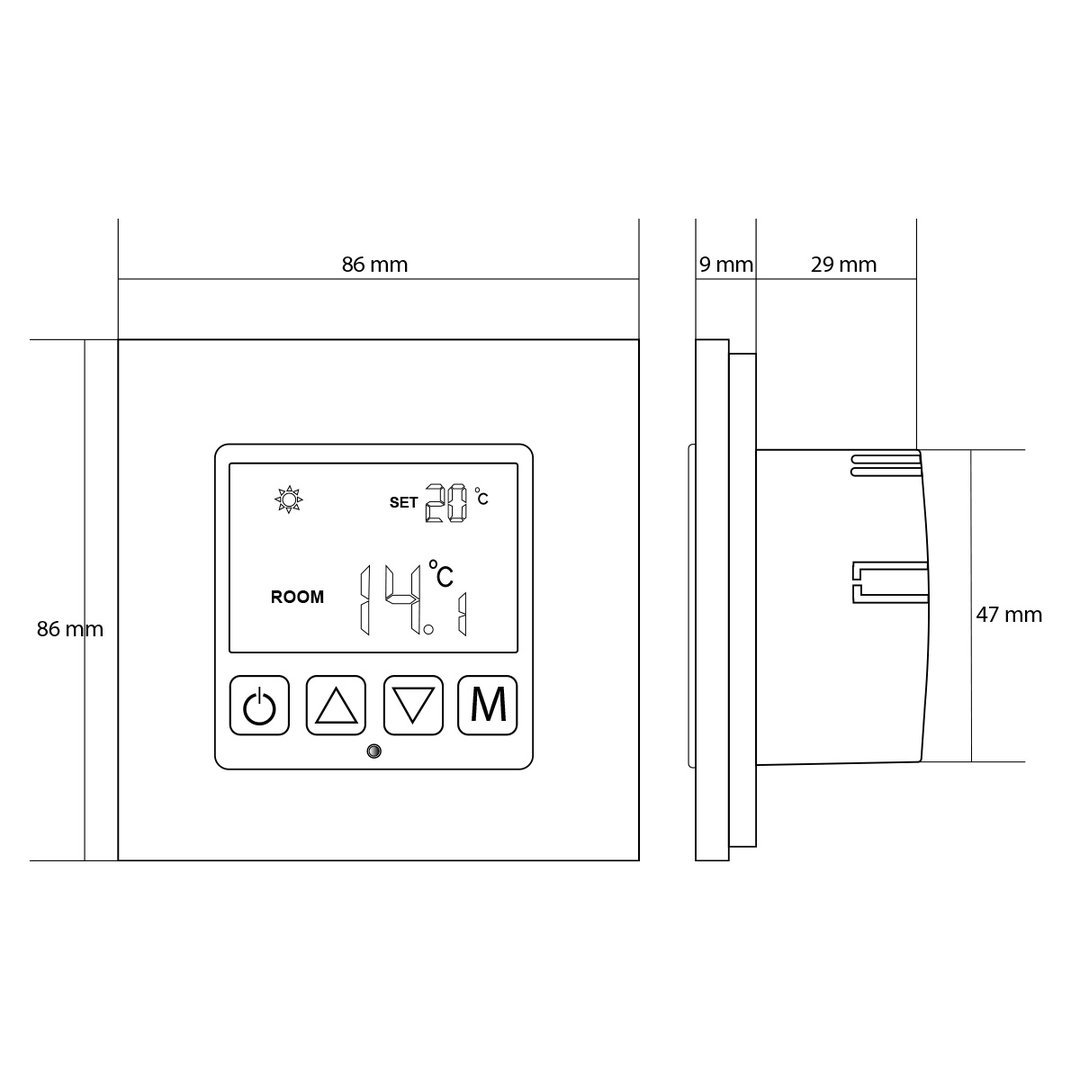 Luxus Time Thermostat mit Glasrahmen in Schwarz, programmierbar