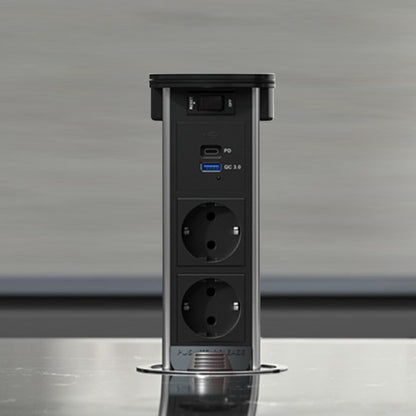 Versenkbare Tischsteckdose mit Induktionsladefläche, 2 Steckdosen & USB-A/USB-C, IP42 - Livolo-Deutschland