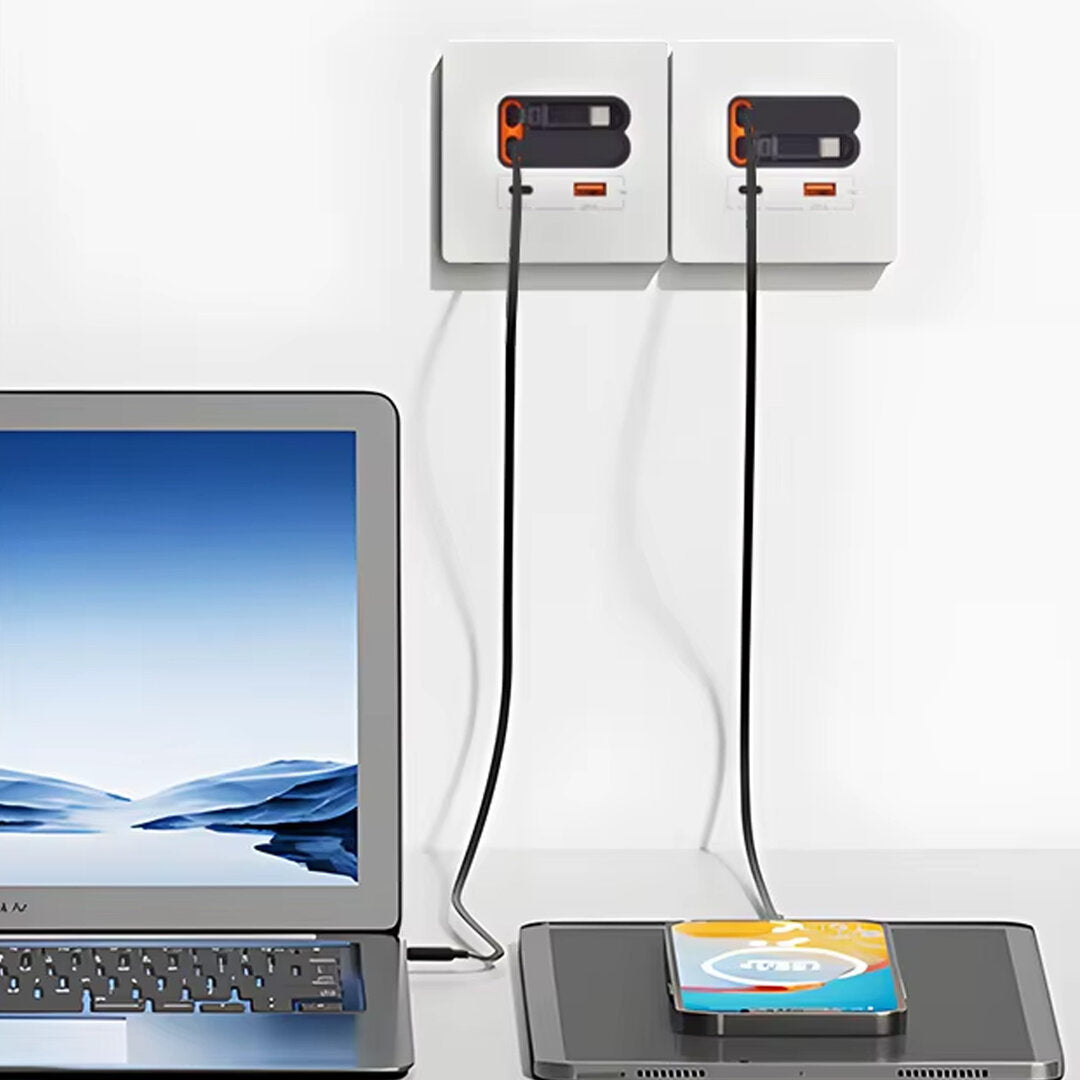 USB-A/C Schnellladegerät mit ausziehbaren Kabeln