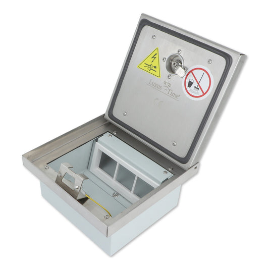 IP54 Bodentank mit Edelstahl-Deckel für bis zu 6 Steckdosen