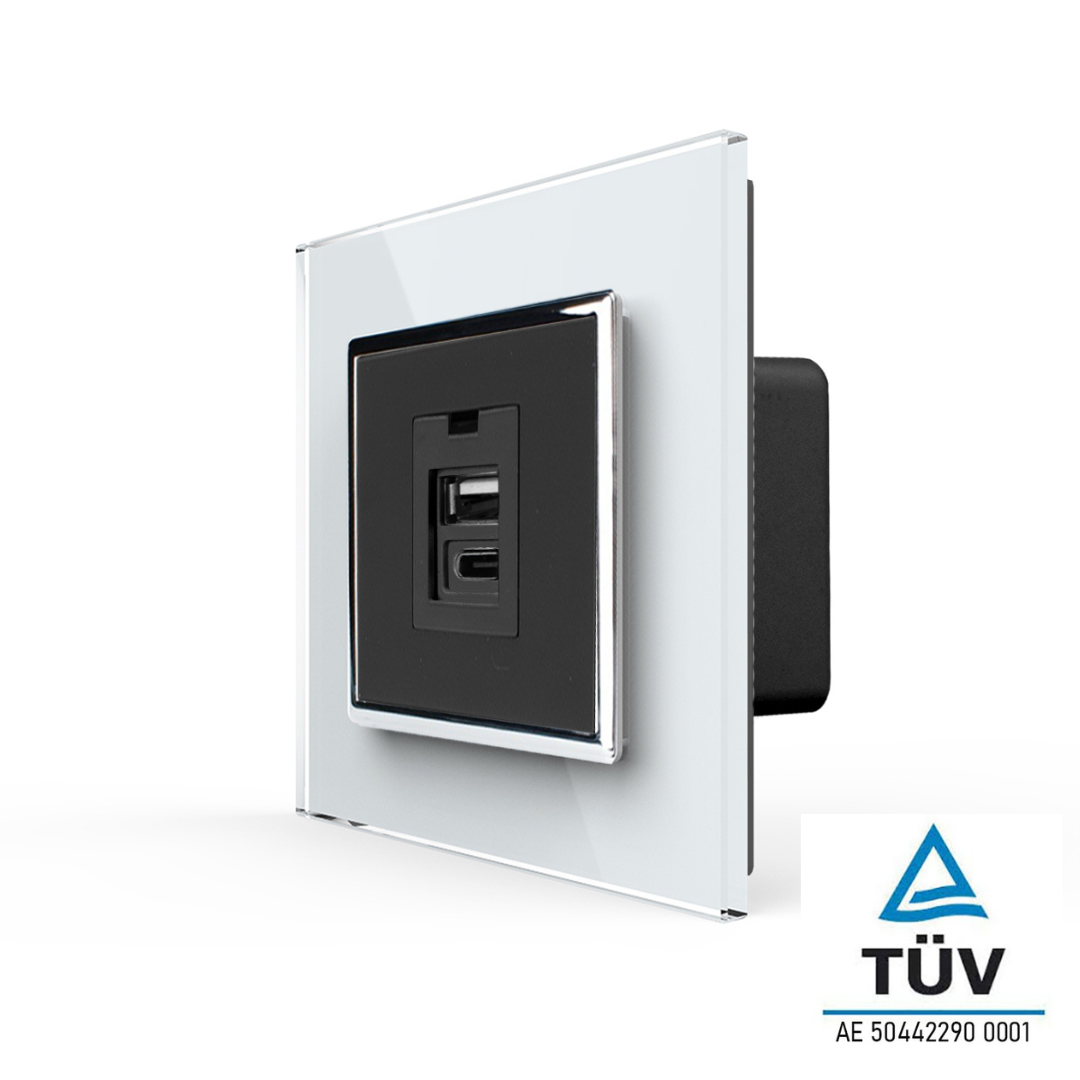 Livolo USB-Modul inkl. USB-C und USB-A mit Glasblende in Weiß/ Schwarz