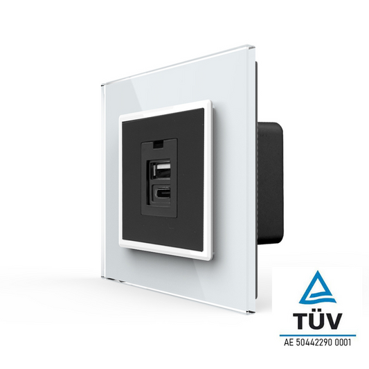 Livolo USB-Modul inkl. USB-C und USB-A mit Glasblende in Weiß