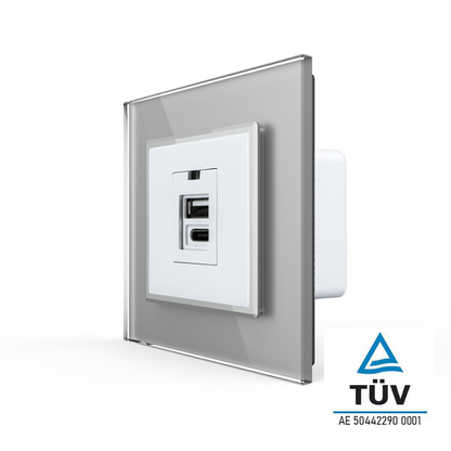 Livolo USB-C und USB-A Modul mit Glasblende in Grau