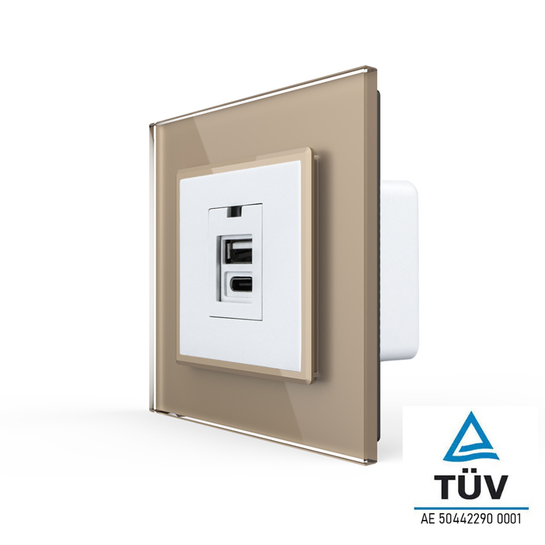 Ladestation USB-C&A in weiß mit goldener Glasblende