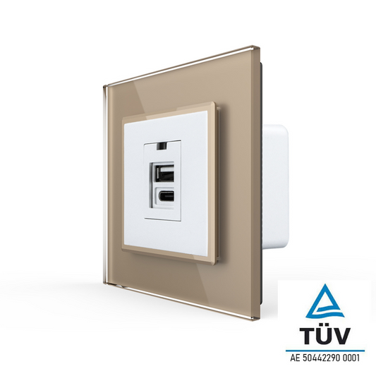 Ladestation USB-C&A in weiß mit goldener Glasblende
