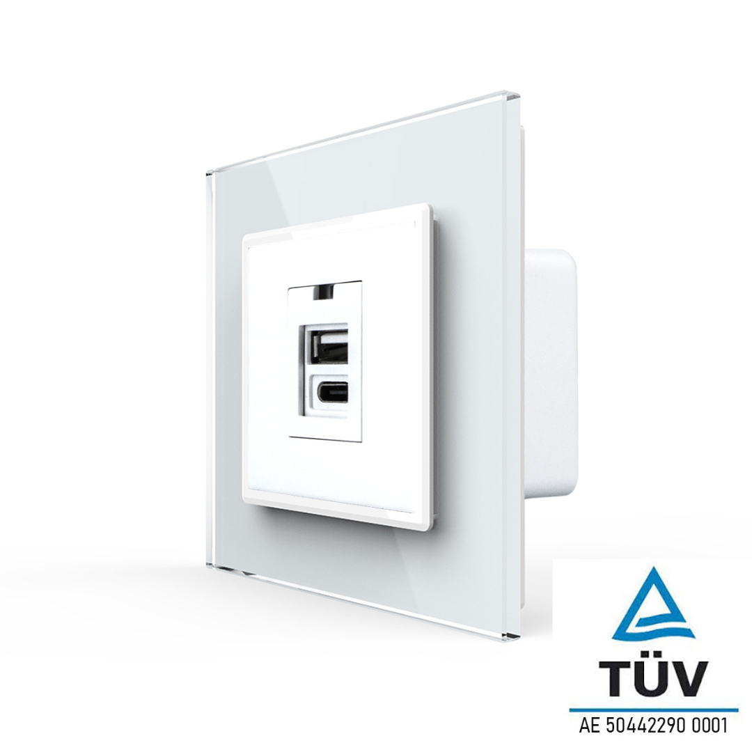 USB-Modul Typ A+C inkl. Glasrahmen in weiß