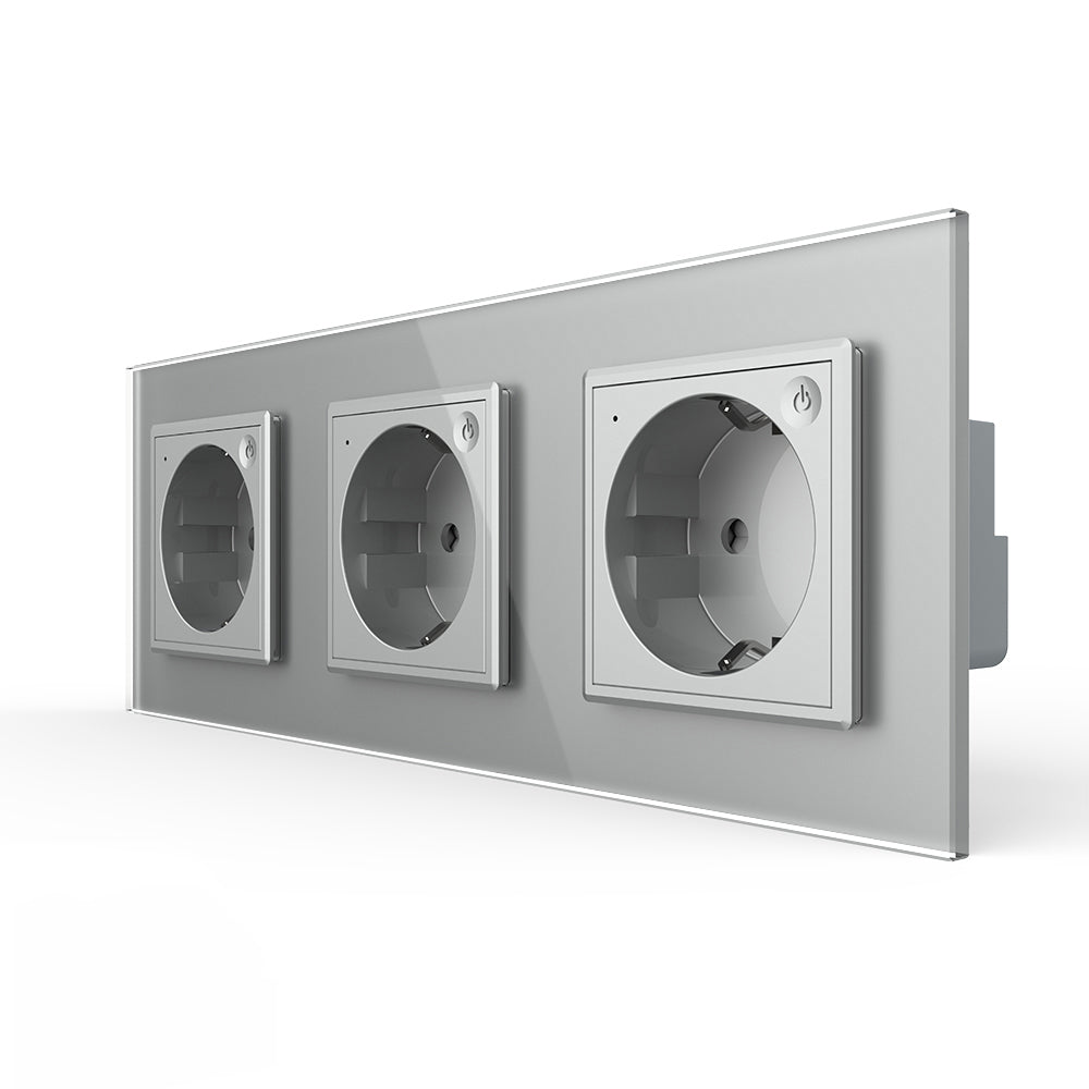 LIVOLO 3 Module EC Steckdose mit Glasrahmen in Grau