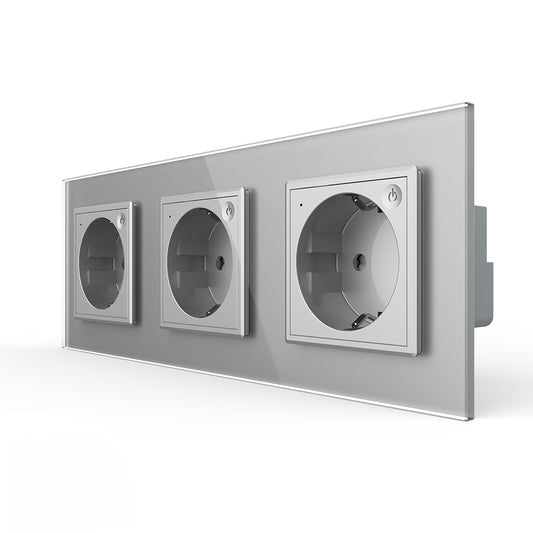 LIVOLO 3 Module EC Steckdose mit Glasrahmen in Grau