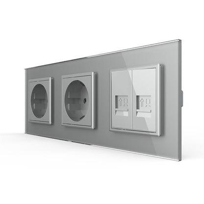 Livolo 2 Steckdosen und 2 Netzwerk-Module inkl. Glasblende in Grau