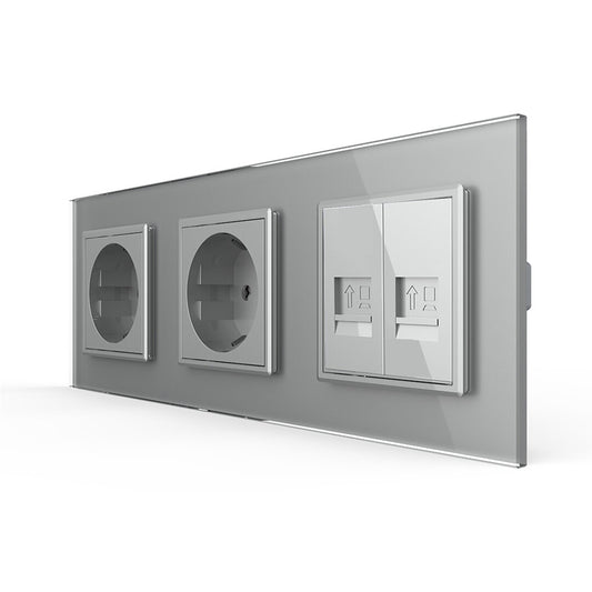 Livolo 2 Steckdosen und 2 Netzwerk-Module inkl. Glasblende in Grau