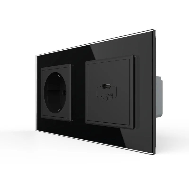 Livolo USB-C 45W Schnellladegerät + Steckdose inkl. Glasrahmen Schwarz