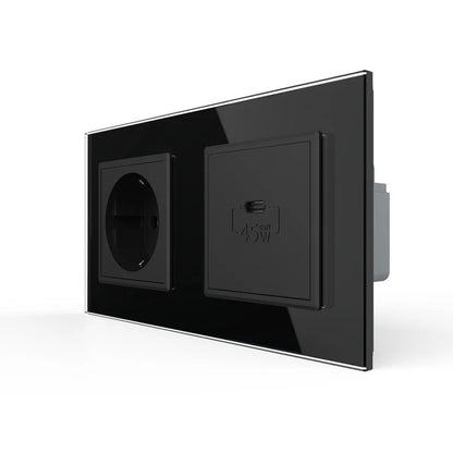 Livolo USB-C 45W Schnellladegerät + Steckdose inkl. Glasrahmen Schwarz