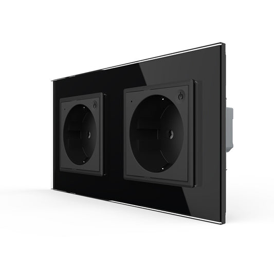 LIVOLO 2 Module EC Steckdose mit Glasrahmen in Schwarz