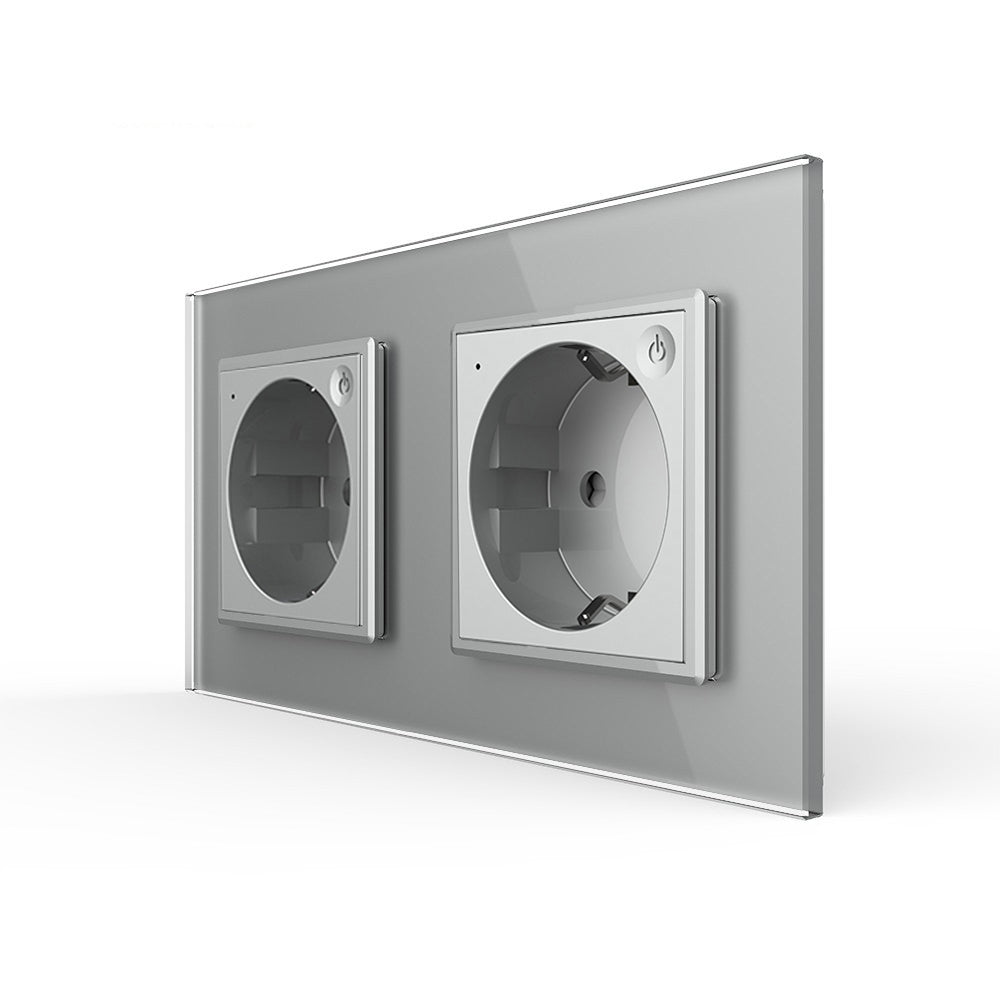 LIVOLO 2 Module EC Steckdose mit Glasrahmen in Grau