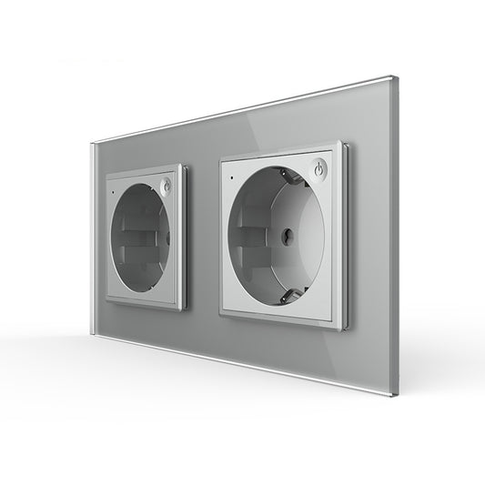 LIVOLO 2 Module EC Steckdose mit Glasrahmen in Grau