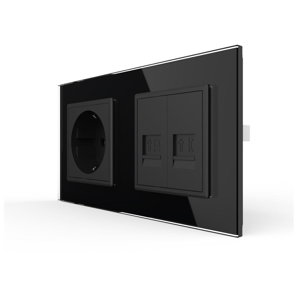 Livolo Steckdose mit Netzwerkmodul inkl. Glasrahmen in schwarz
