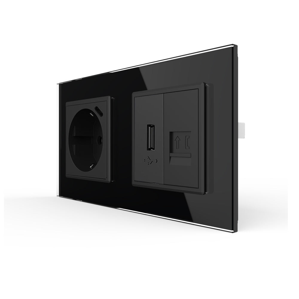 Livolo Steckdose mit USB C + Telefon m. USB A inkl. Glasrahmen Schwarz
