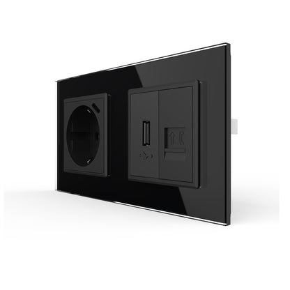 Livolo Steckdose mit USB C + Telefon m. USB A inkl. Glasrahmen Schwarz