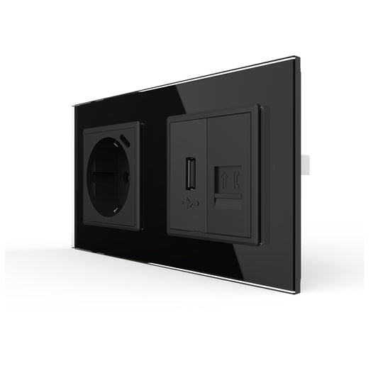 Livolo Steckdose mit USB C + Telefon m. USB A inkl. Glasrahmen Schwarz