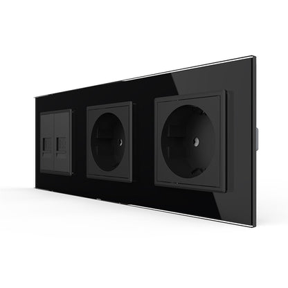 Livolo 2 Steckdosen und 2 Netzwerk-Module inkl. Glasblende in Schwarz