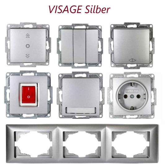 VISAGE Silber UP Schalterprogramme, Steckklemmen-System Schuko Steckdosen, Schalter, usie, Dimmer