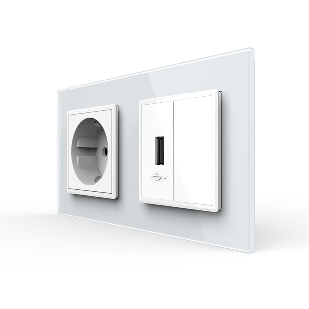 LIVOLO Kombination aus Steckdose und USB-Dose im 2-Fach Glasrahmen