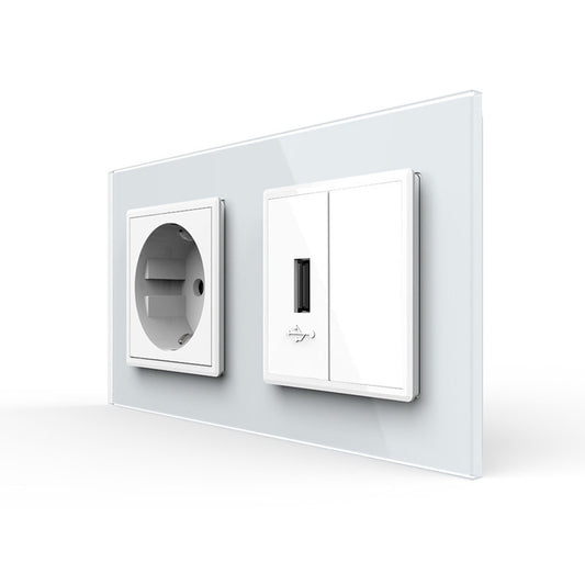 LIVOLO Kombination aus Steckdose und USB-Dose im 2-Fach Glasrahmen