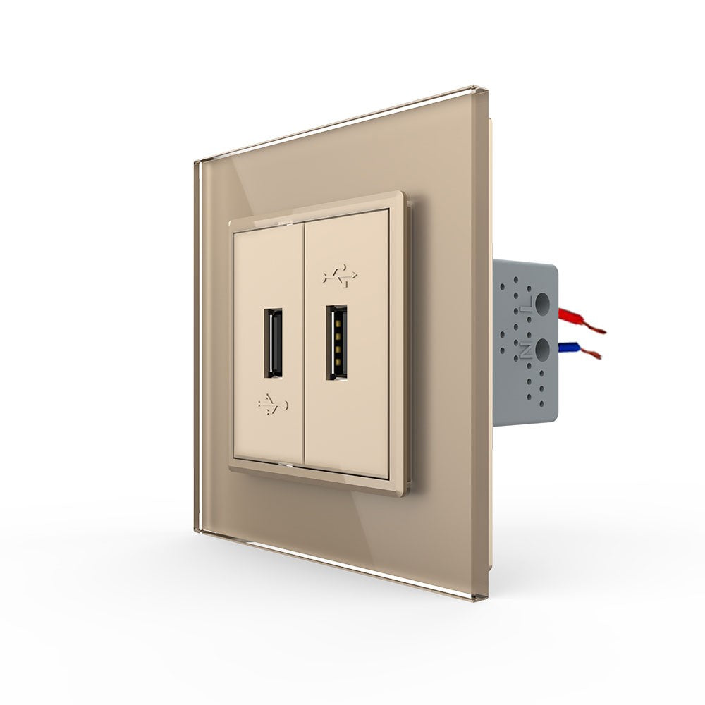 Zweifaches, goldenes USB-Modul m. Glasblende