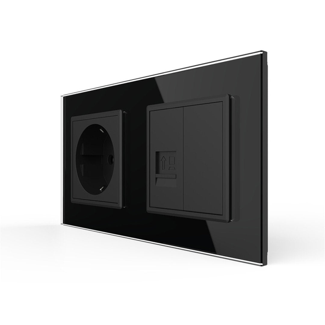 Livolo Steckdose mit einfach Netzwerkmodul inkl. Glasrahmen in Schwarz